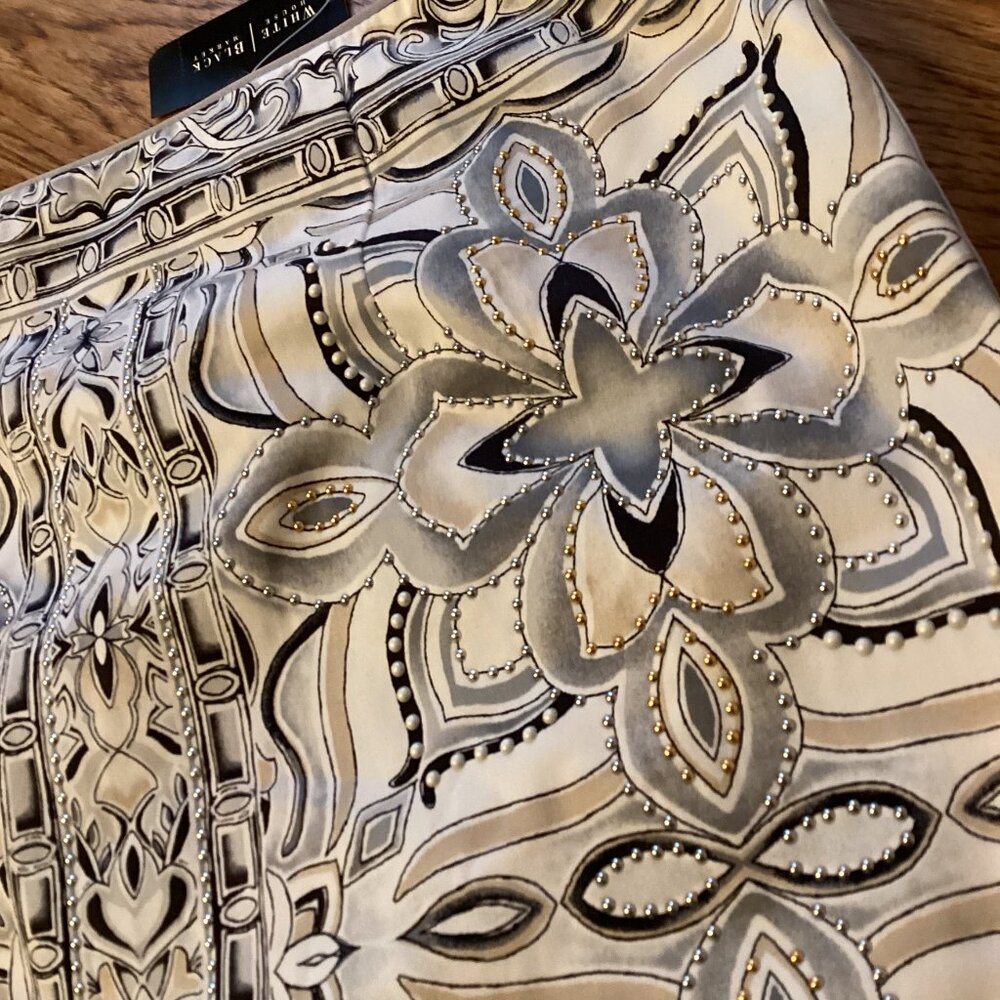 NWT WHITE HOUSE BLACK MARKET WHBM STUDDED BEADED TILE PRINT PENCIL SKIRT 14P - Picture 2 of 3